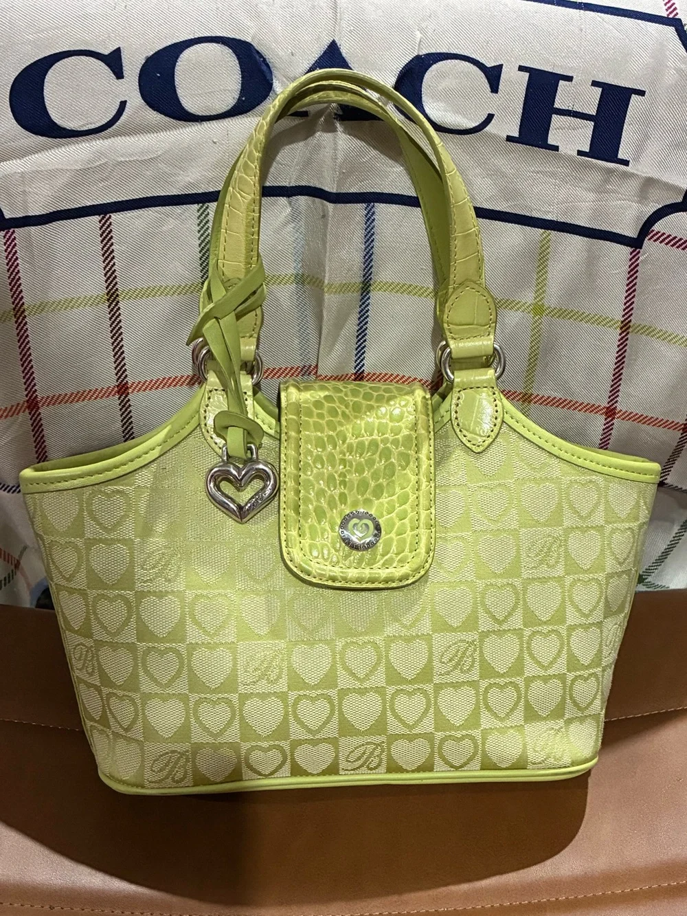 Brighton in Lime Green Heart-Pattern small Satchel Bag with Heart Charm